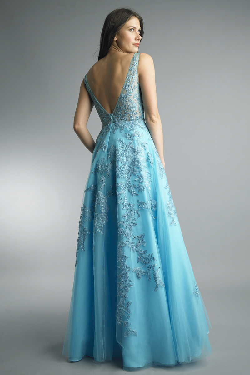 Embroidered V-neck Gown