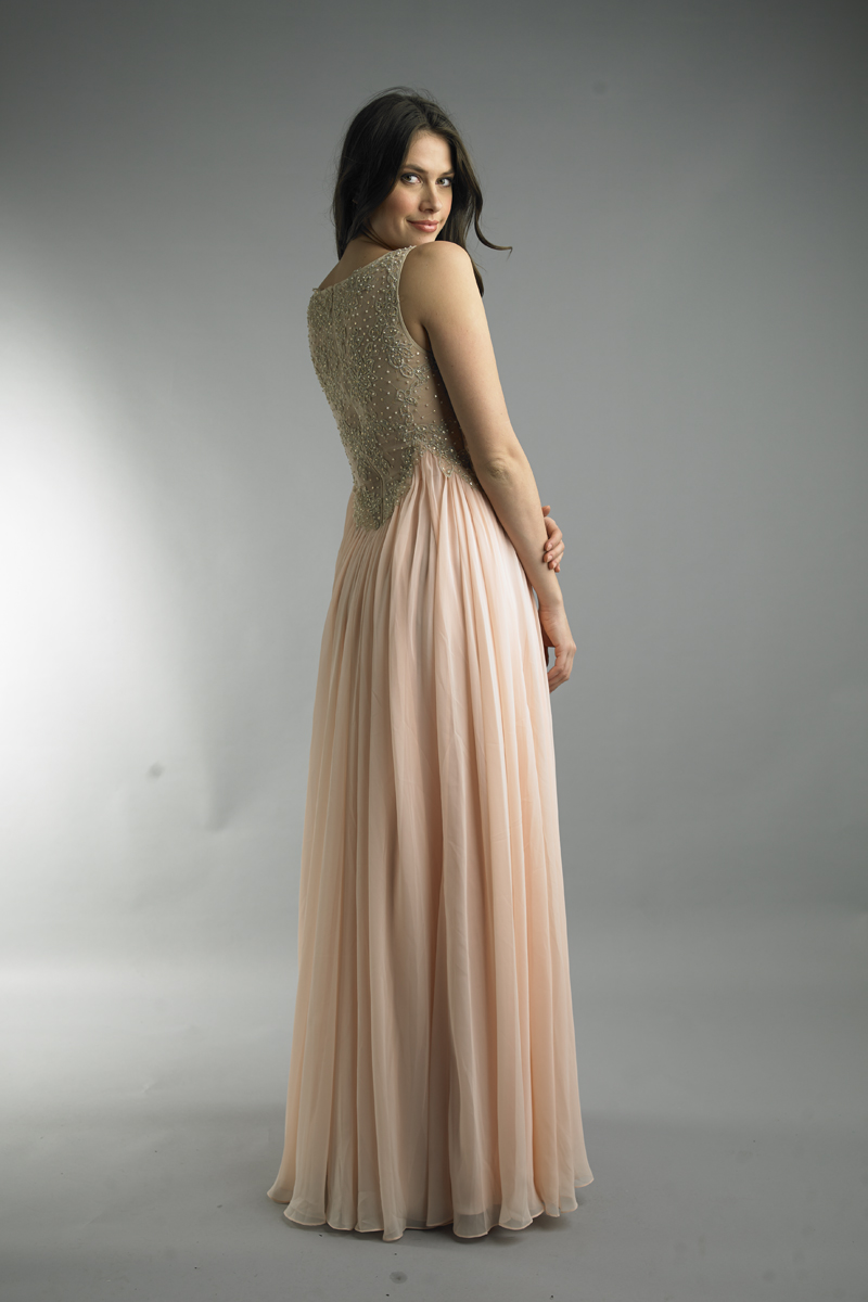 Sleeveless embellished evening gown