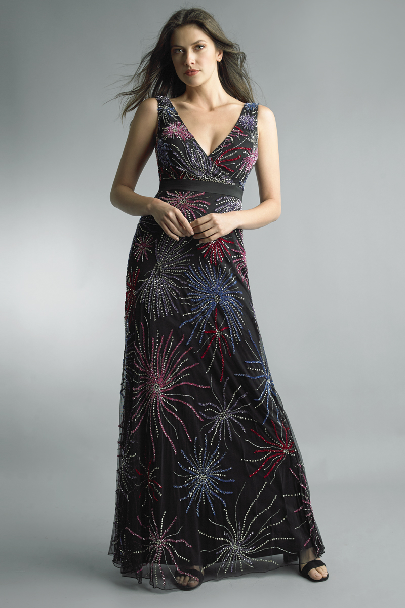v neck ballgown with starburst motif