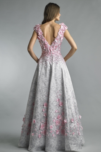 floral sleeveless evening gown
