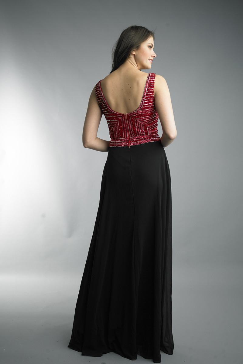 art deco inspired off shoulder cowl neck gown