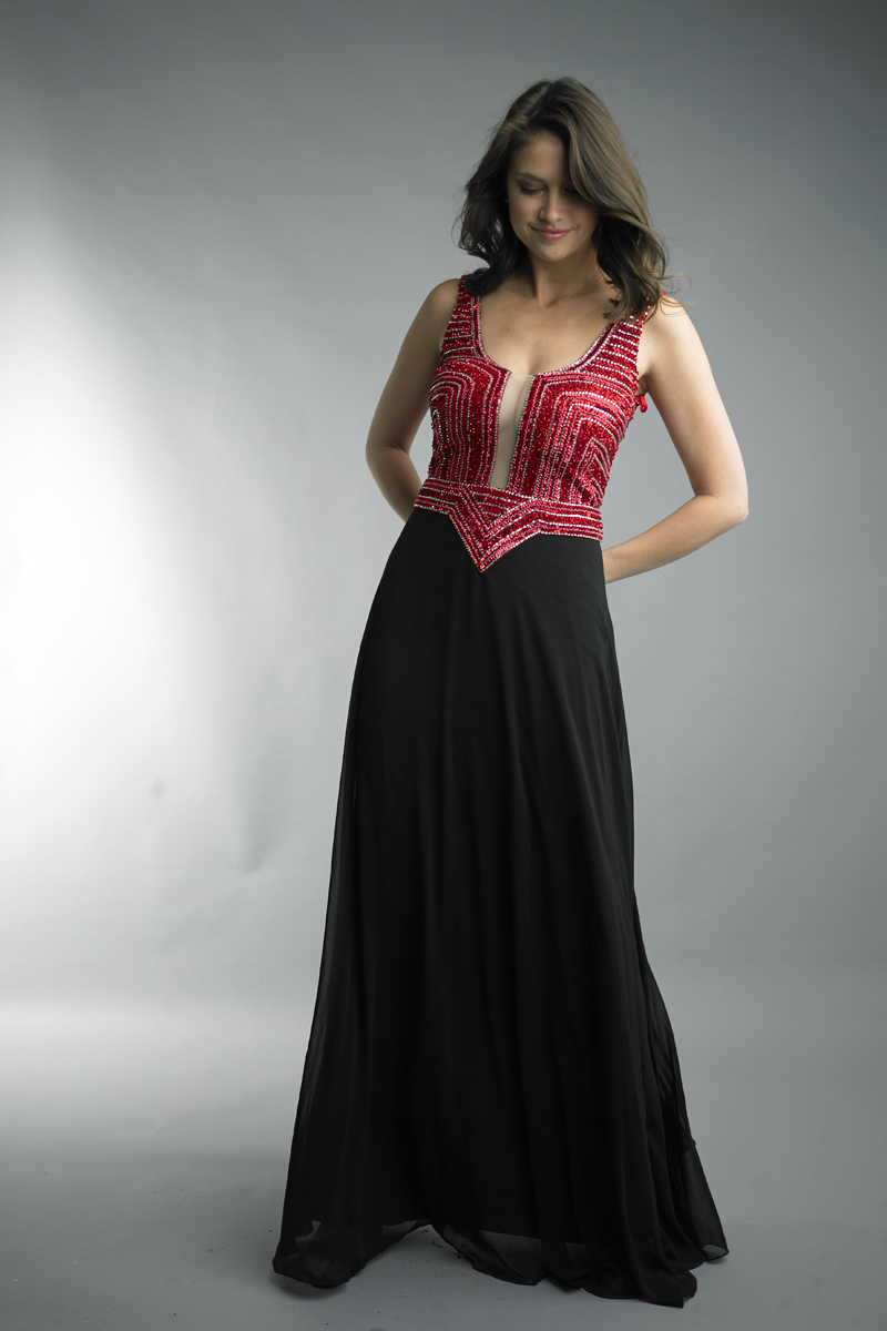 art deco inspired off shoulder cowl neck gown