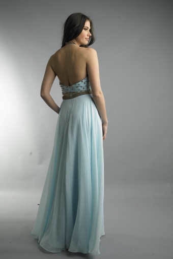 Halter top evening dress with nude waist
