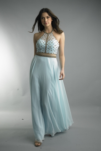 Halter top evening dress with nude waist