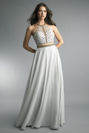 Halter top evening dress with nude waist