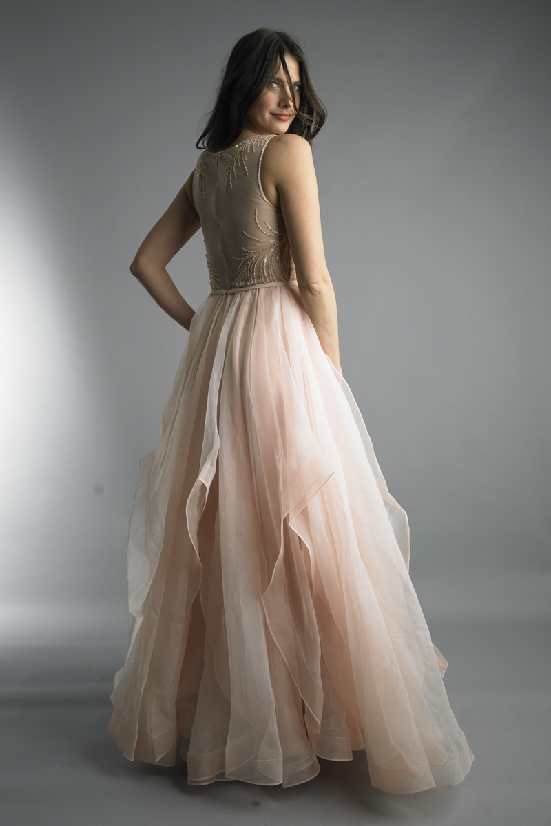 beaded multi layer gown