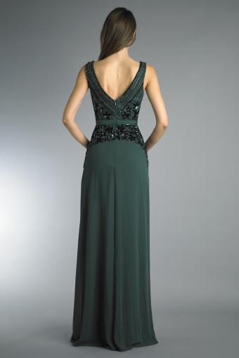 Sleeveless v neck gown with sequin details