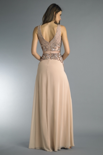 Sleeveless v neck gown with sequin details