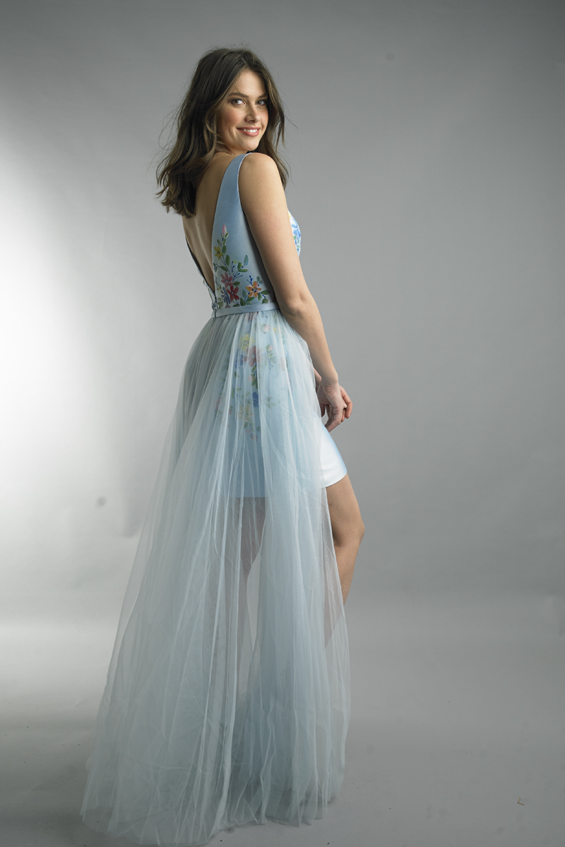 floral dress with sheer overwrap