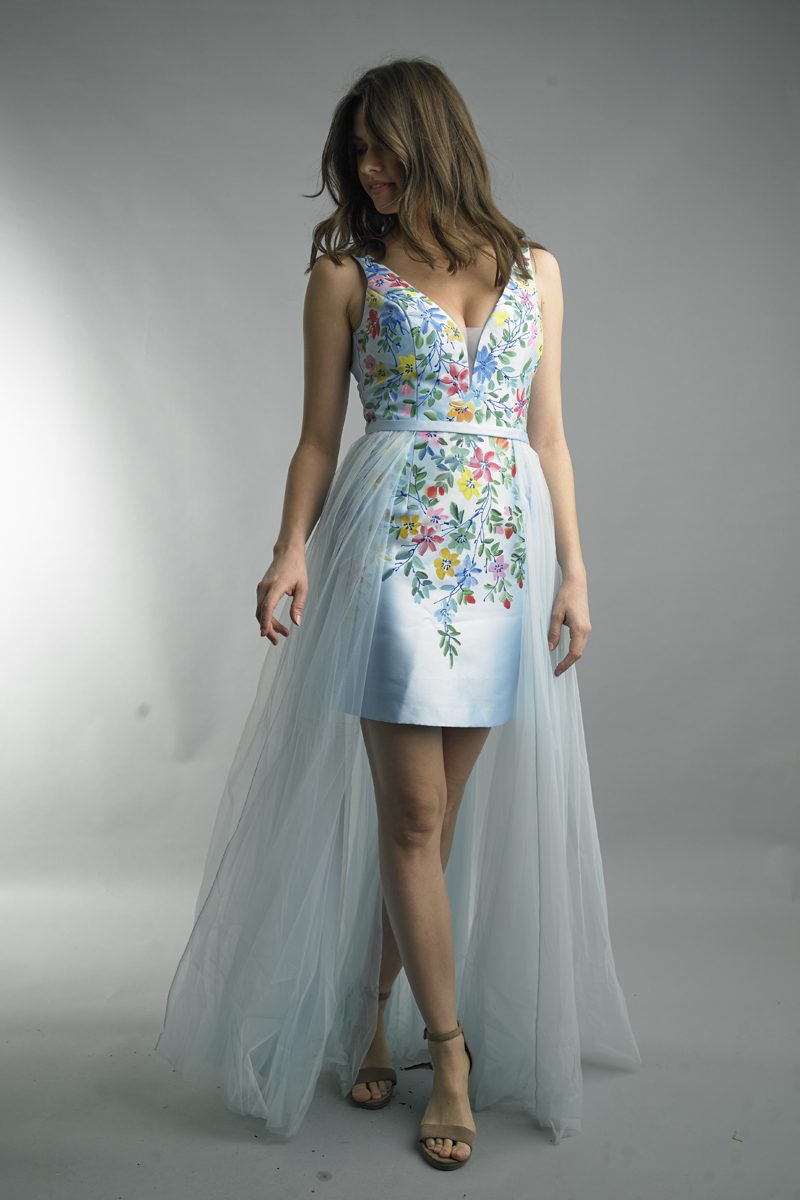 floral dress with sheer overwrap