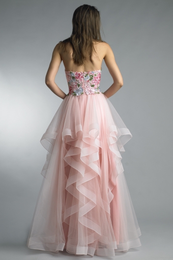 Strapless floral embroidered gown