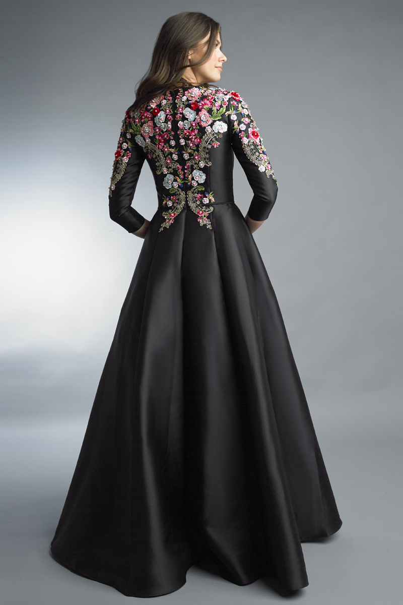 three quarter sleeve floral motif gown