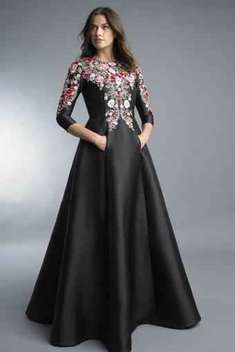 three quarter sleeve floral motif gown
