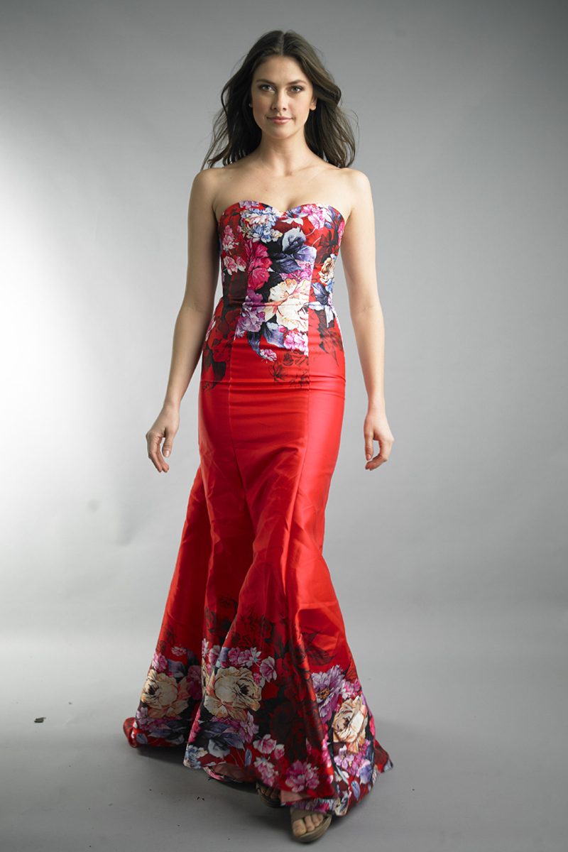 Floral sleeveless evening gown