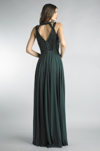 Sleeveless illusion evening gown