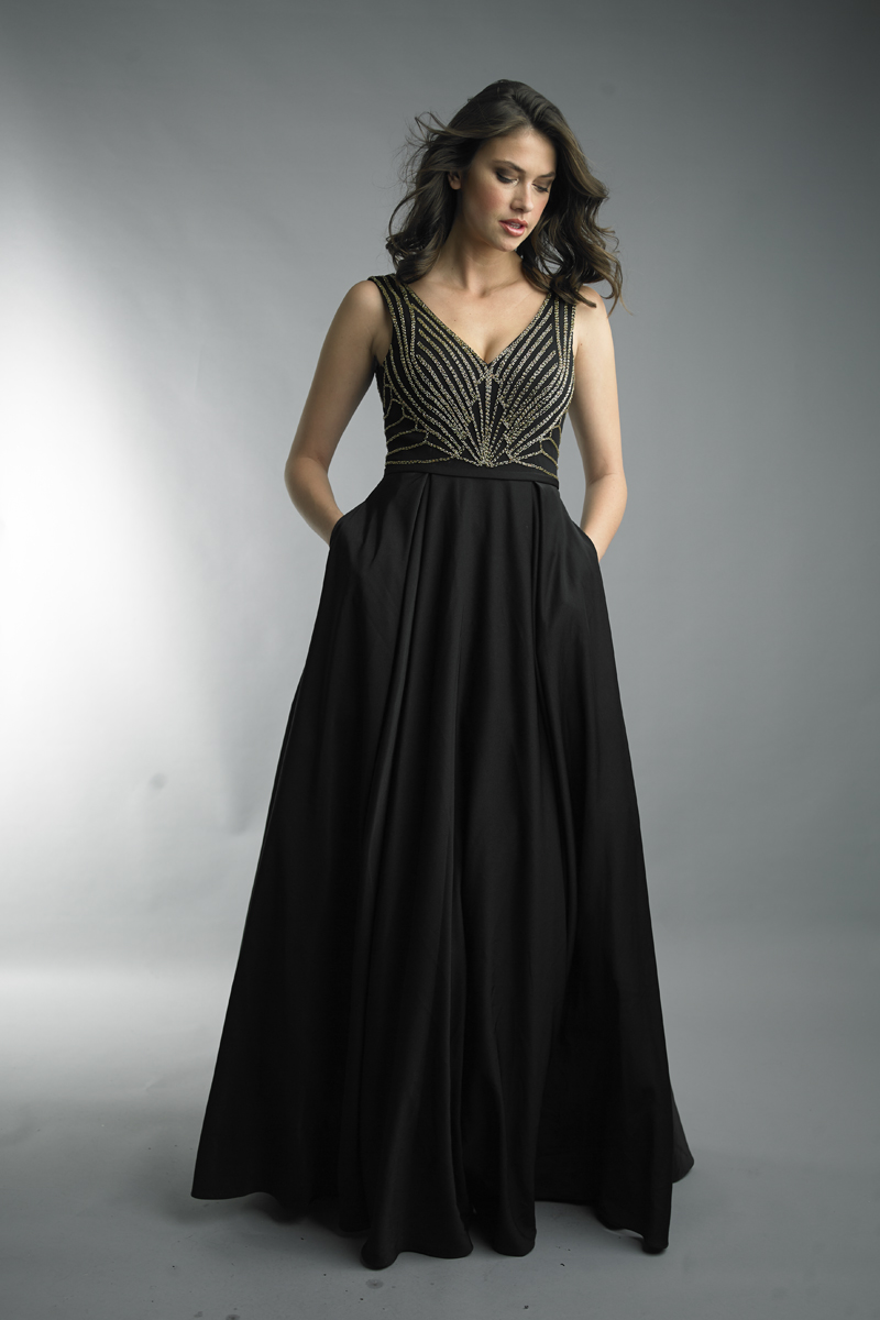 Bead V-neck Gown