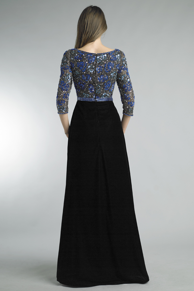 Multi color 3 quarter sleeve evening gown