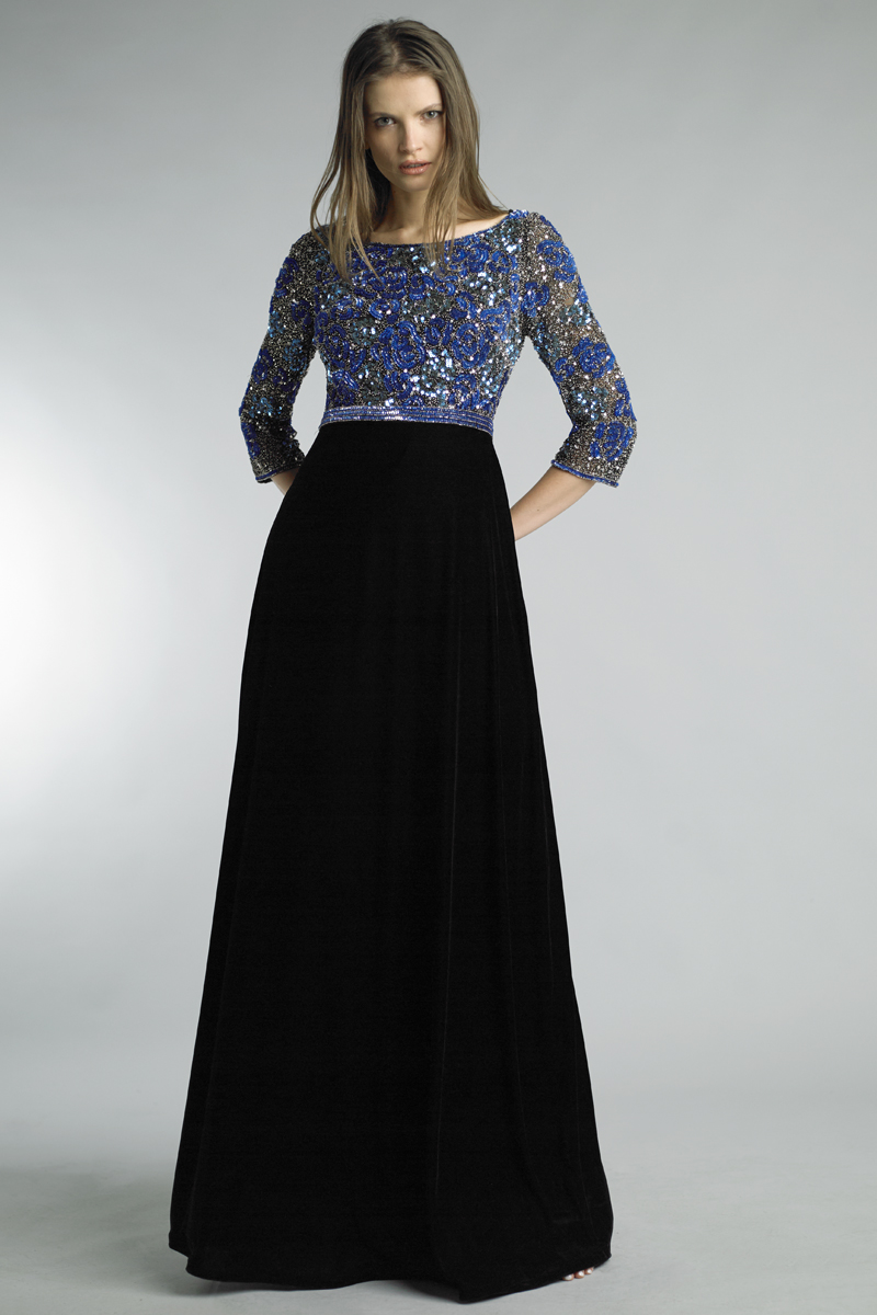 Multi color 3 quarter sleeve evening gown