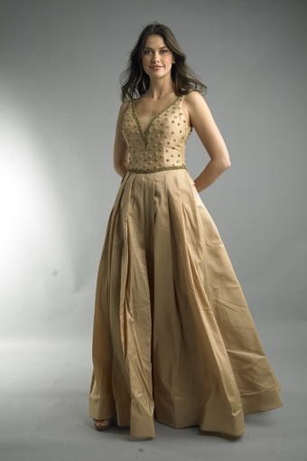 v neck gown