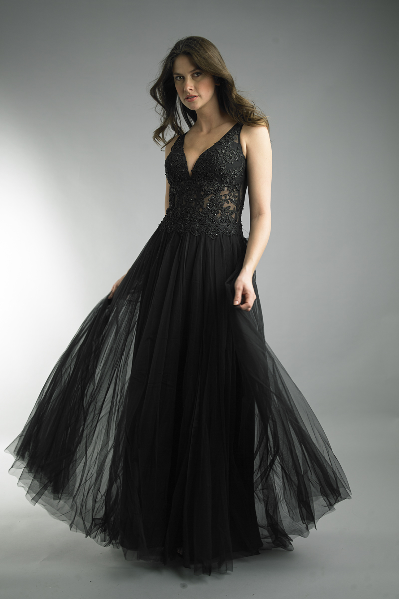 Bead V-neck Gown