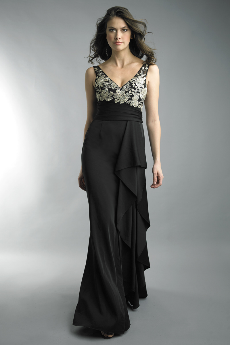 Floral-appliqué Ruffled Gown