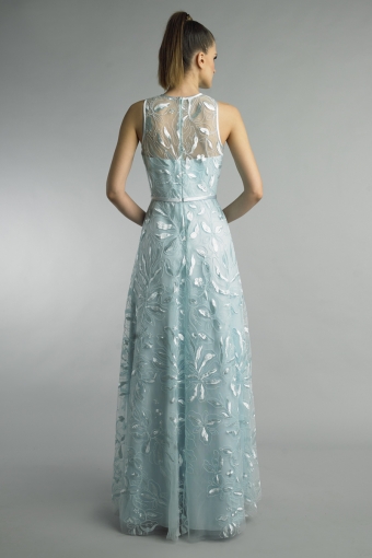 Embroidered sleeveless evening gown