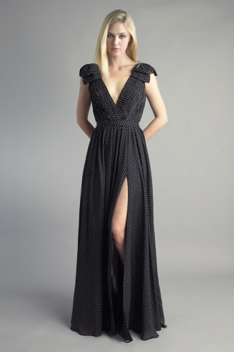 Pleated Deep V Gown