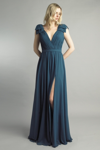 Pleated Deep V Gown