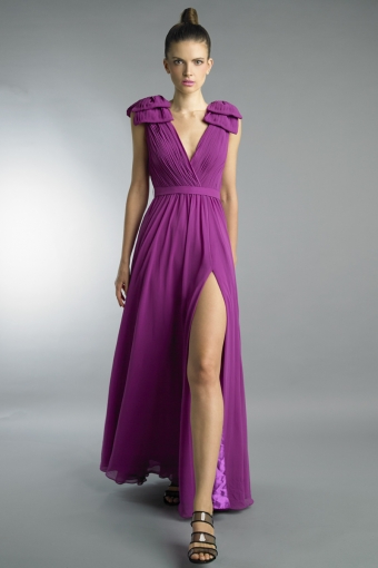 Pleated Deep V Gown