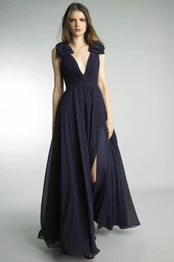 Pleated Deep V Gown