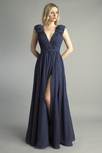 Pleated Deep V Gown