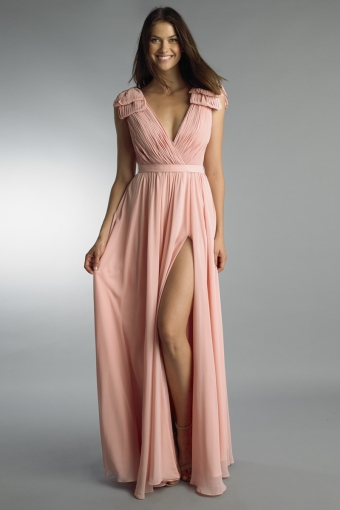 Pleated Deep V Gown