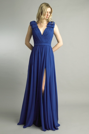 Pleated Deep V Gown
