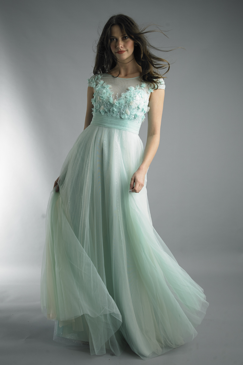 sheer floral tulle gown
