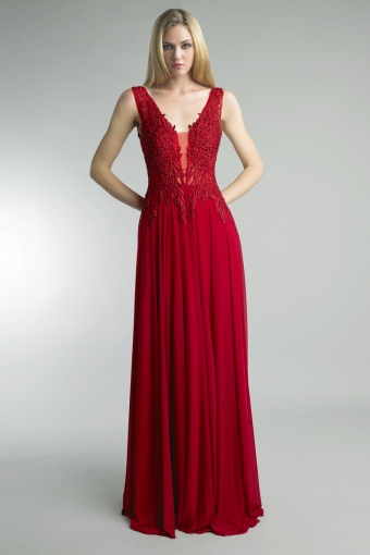 Sleeveless beaded embroidered gown