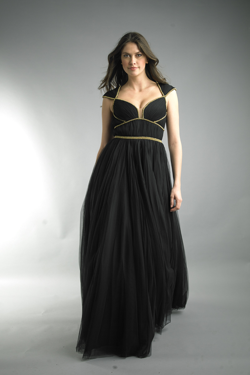 gold braid detail evening dress