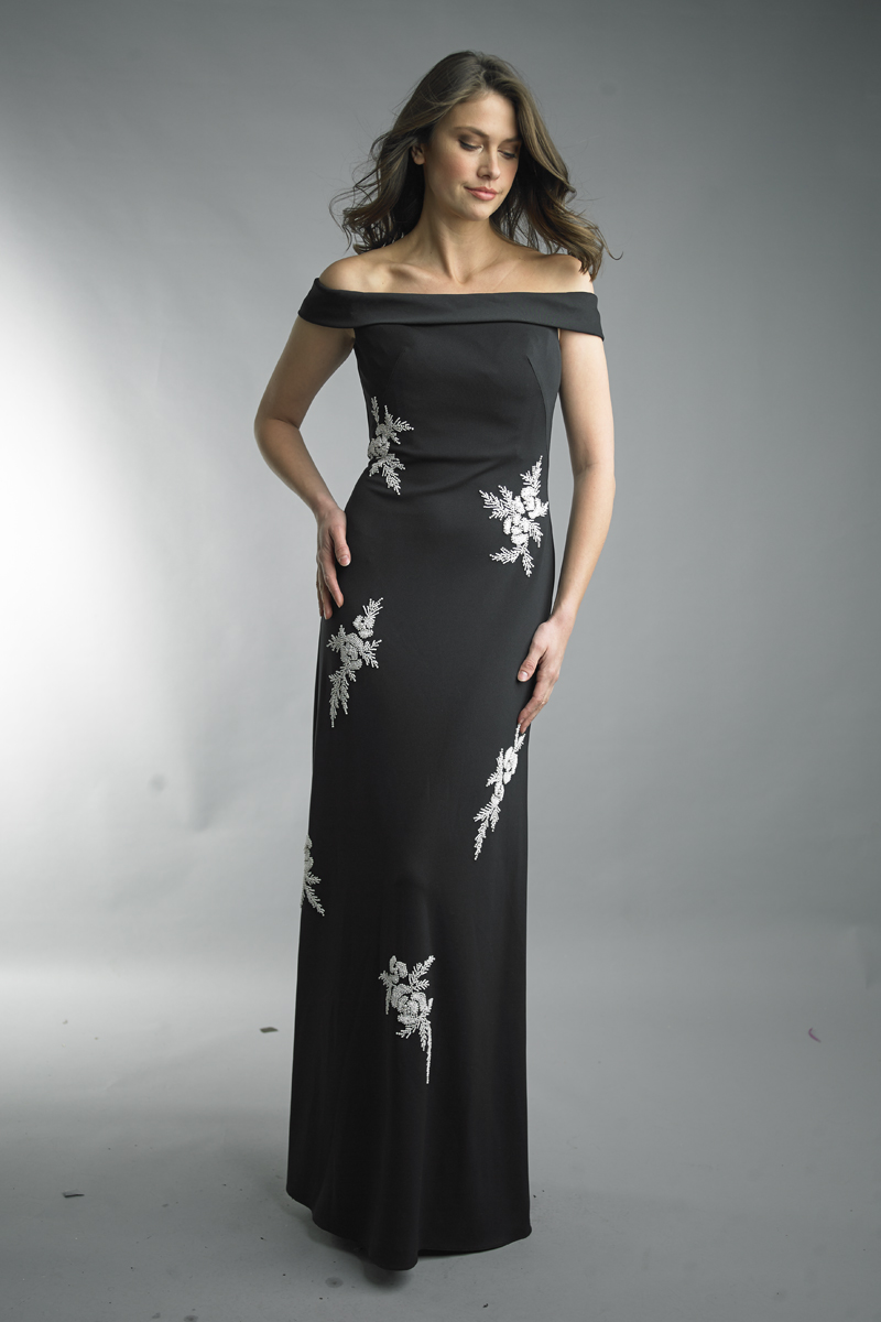 Embroidered Off-shoulder Gown