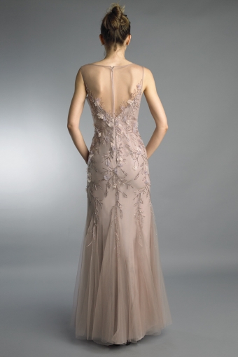 sleeveless floral beaded gown