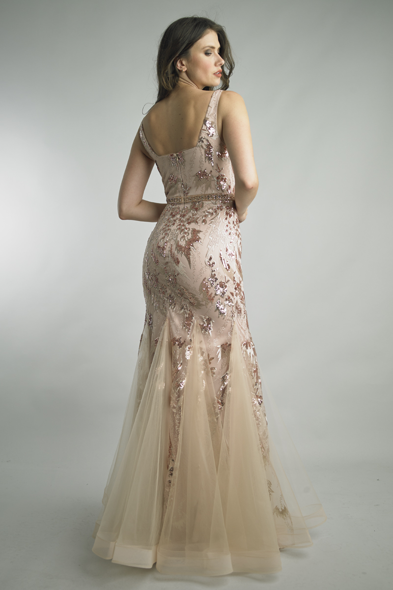 Sequin Embellished Mermaid Tulle Gown