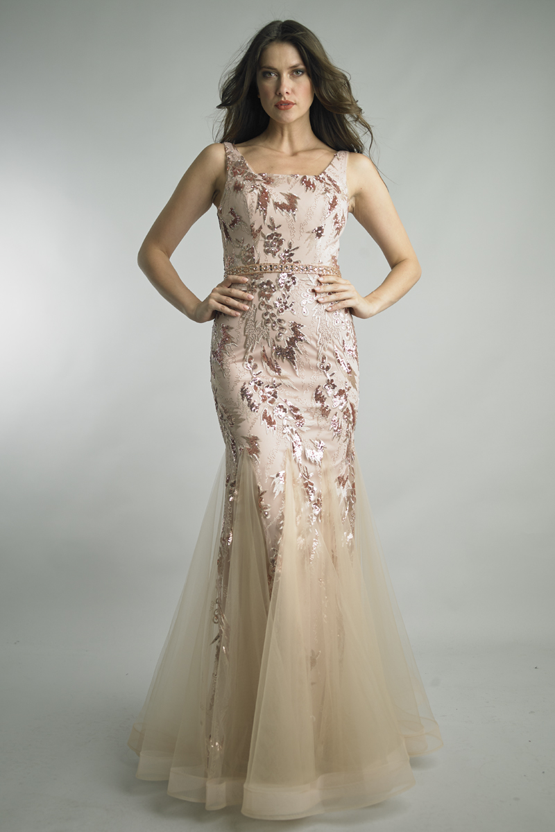 Sequin Embellished Mermaid Tulle Gown