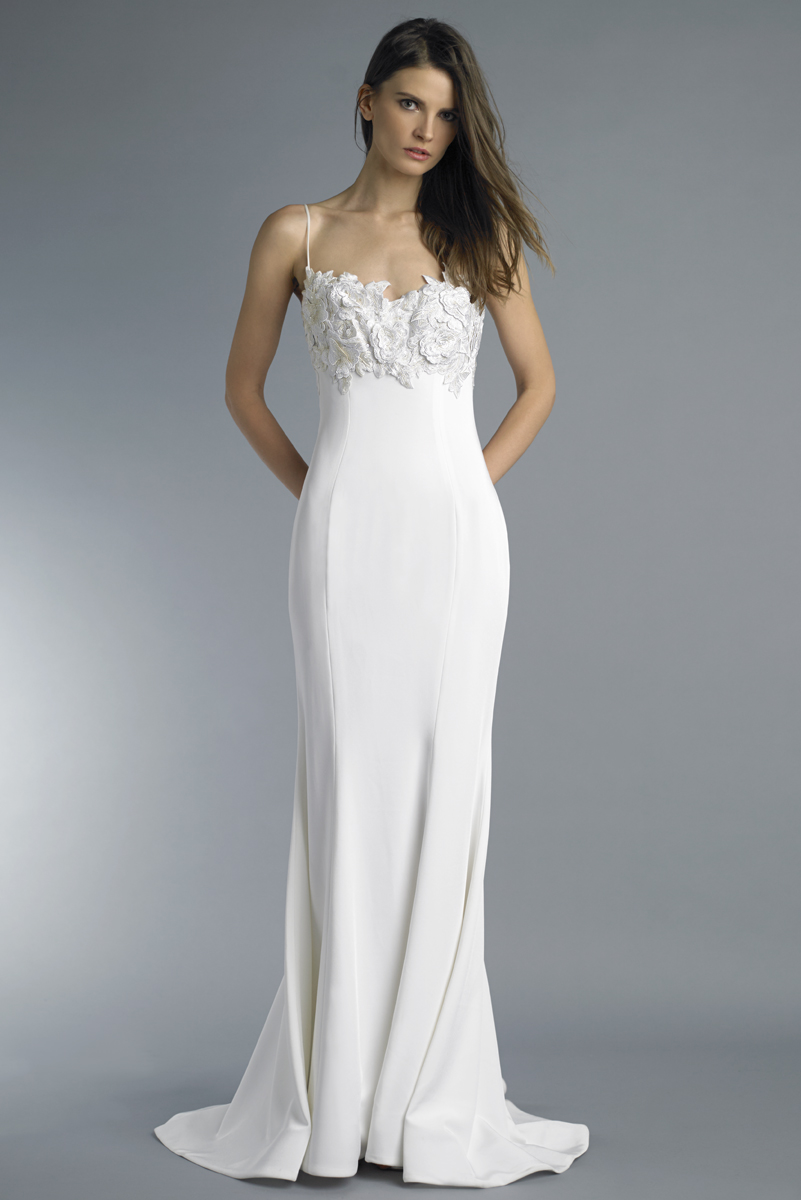 Floral-appliqué Column Gown