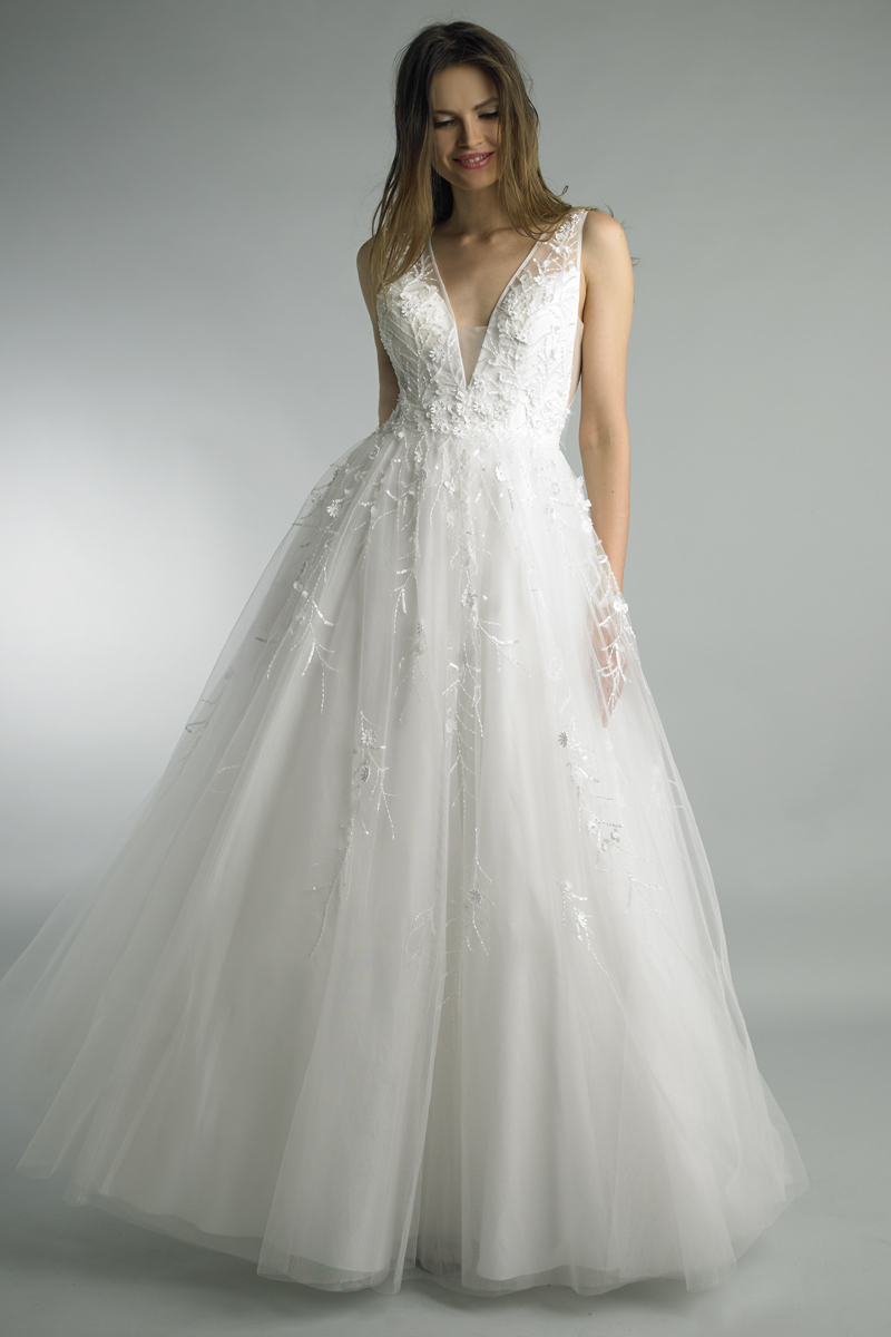 Embroidered V-neck Gown