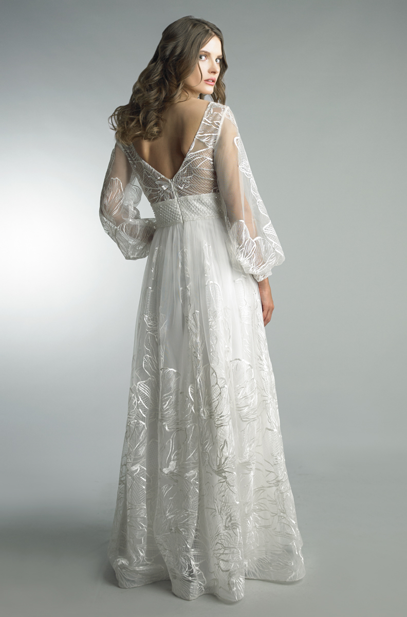 Embroidered V-neck Gown