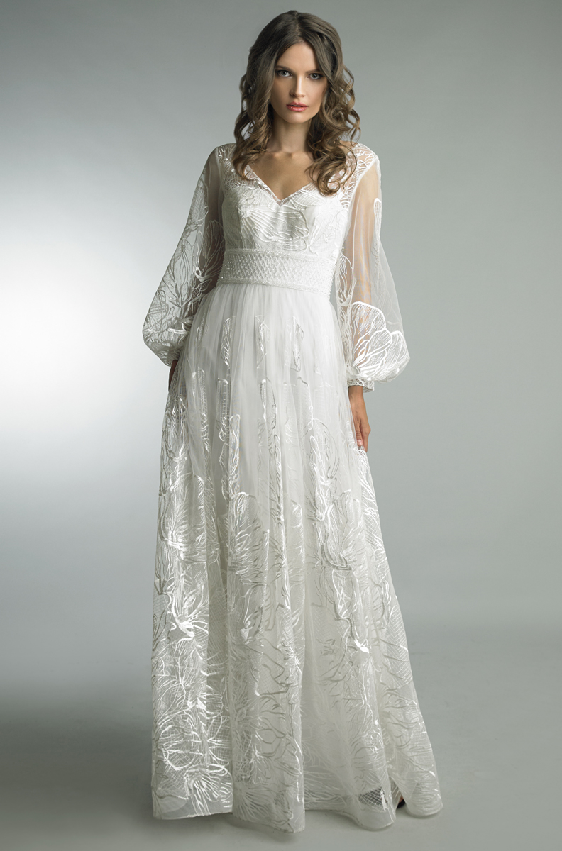 Embroidered V-neck Gown